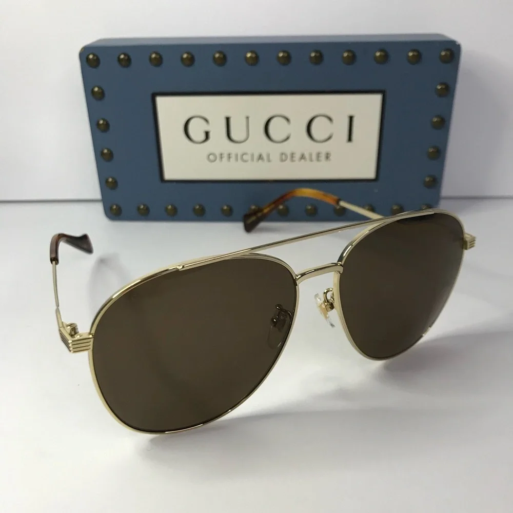New Authentic Gucci Brown Pilot Ladies Sunglasses GG0969S 002